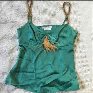 Teal silk cami top to the Max feather beads